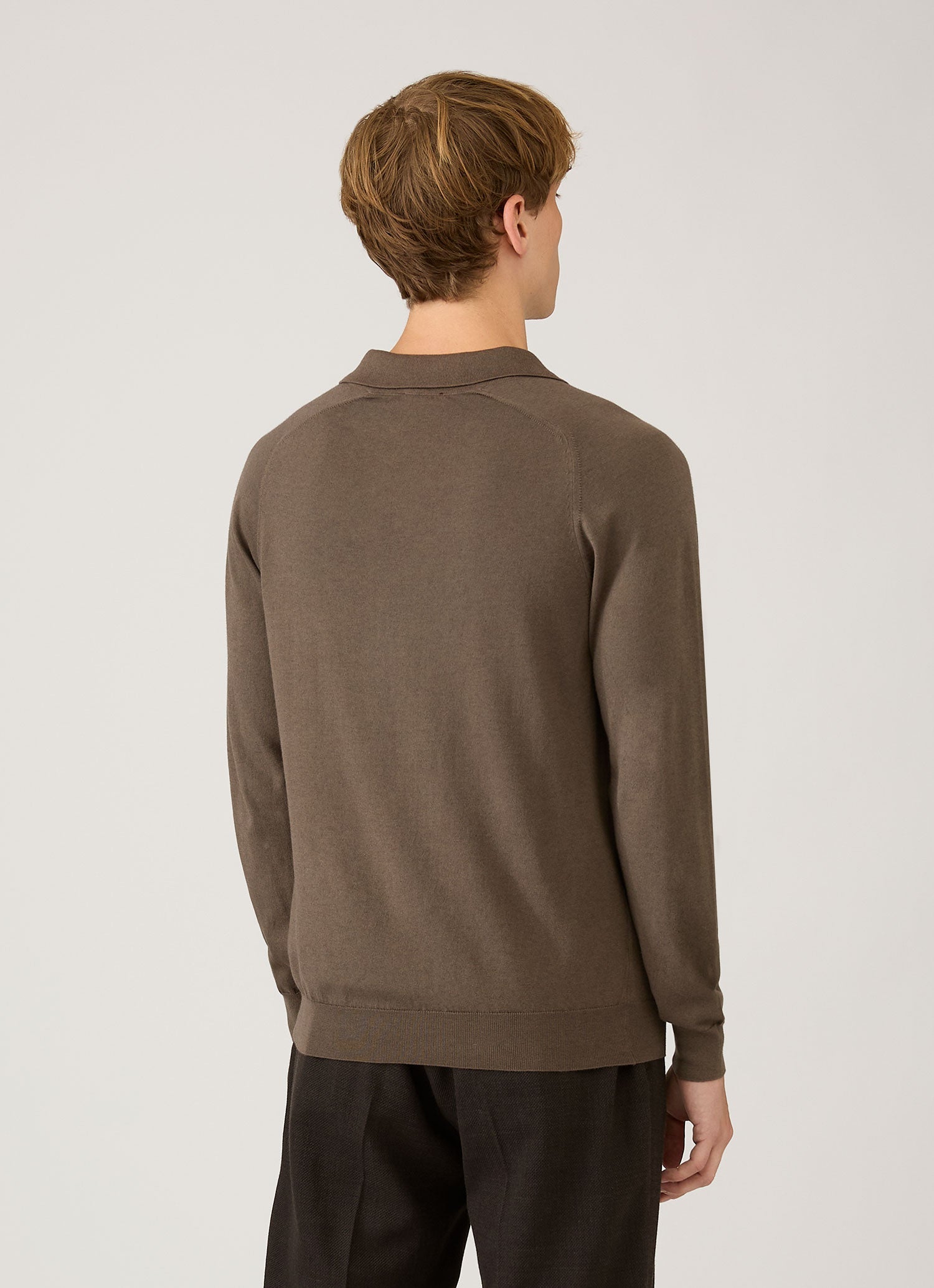 Men's Sea Island Cashmere Polo Shirt in Bark