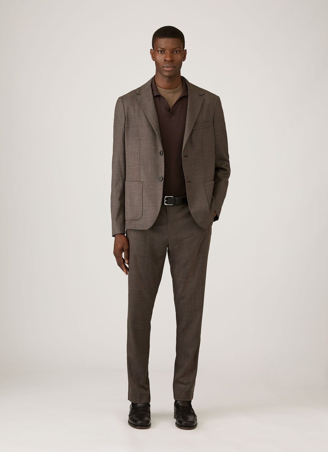 Men's Sea Island Cashmere Knitted Polo in Dark Chocolate