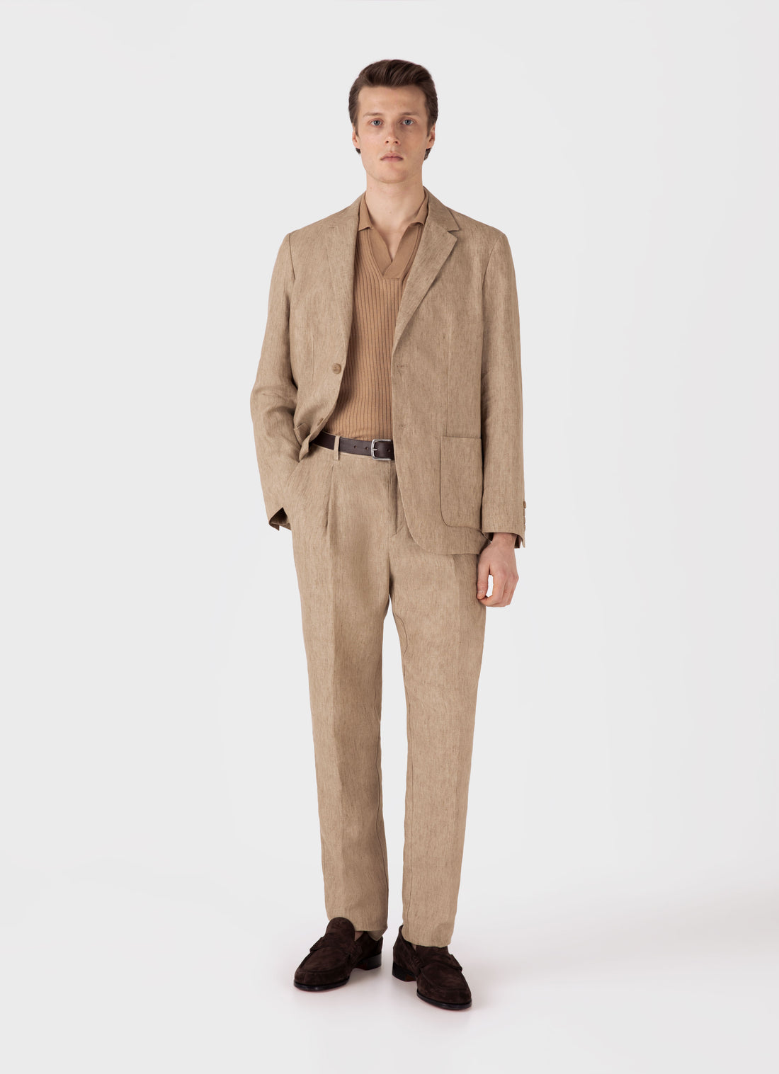 Men's Fine Rib Silk Cotton Polo Shirt in Dune