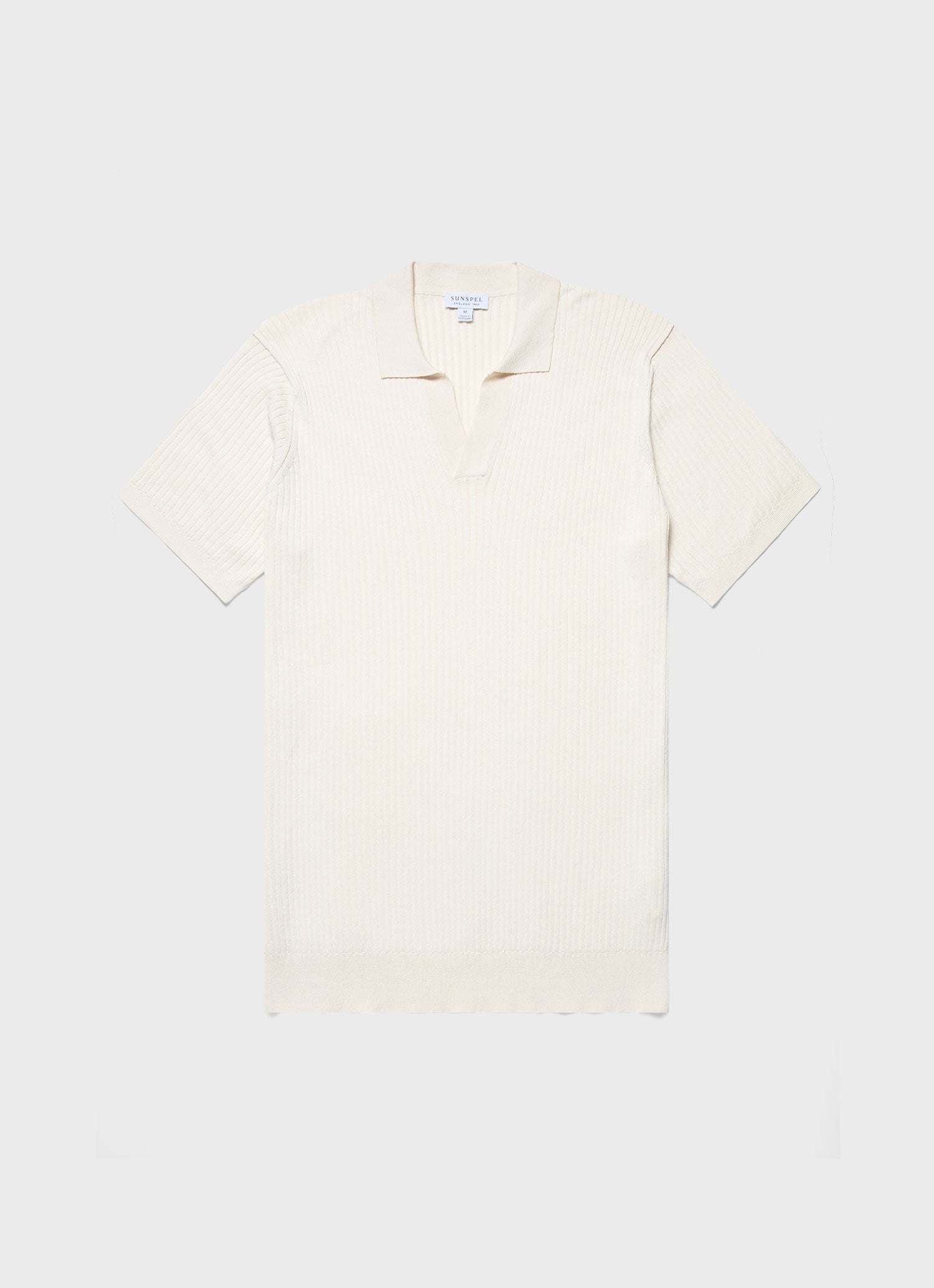 Men's Fine Rib Silk Cotton Polo in Ecru
