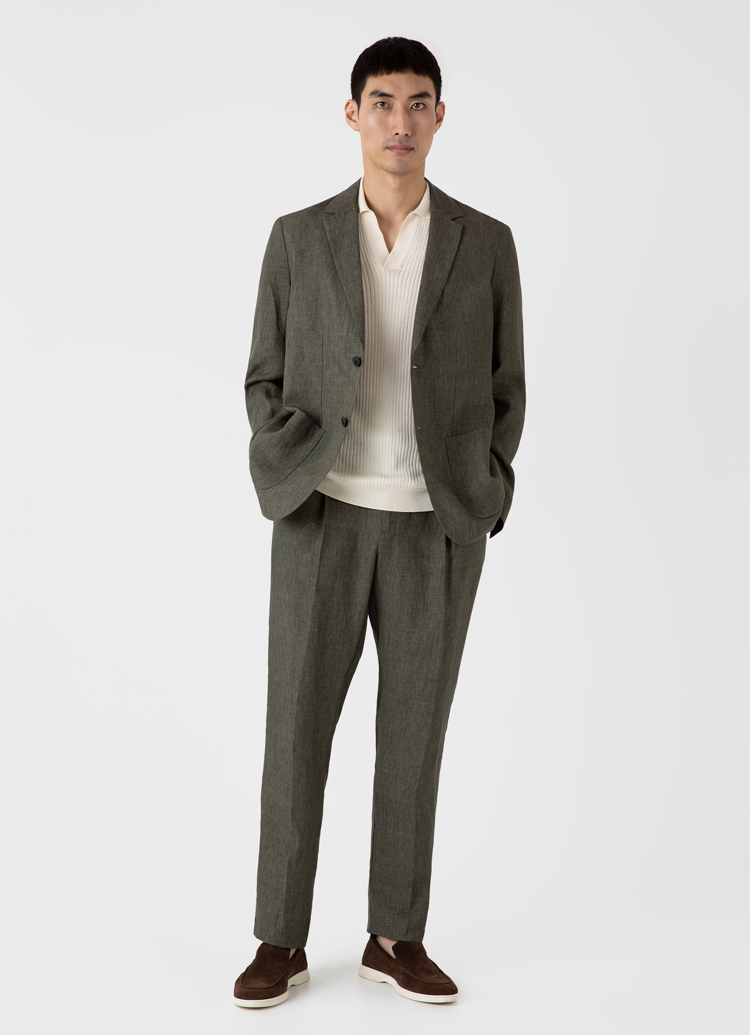 Men's Fine Rib Silk Cotton Polo in Ecru