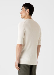 Men's Fine Rib Silk Cotton Polo in Ecru