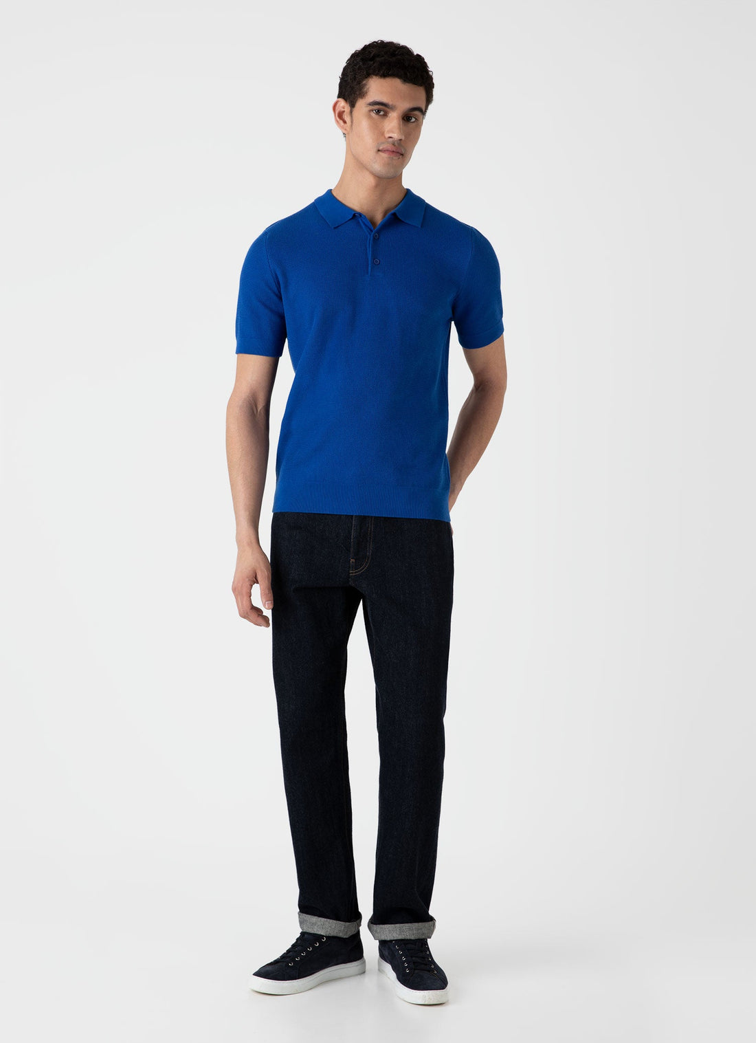 Men's Sunspel x MR PORTER Racked Stitch Polo Shirt in French Blue