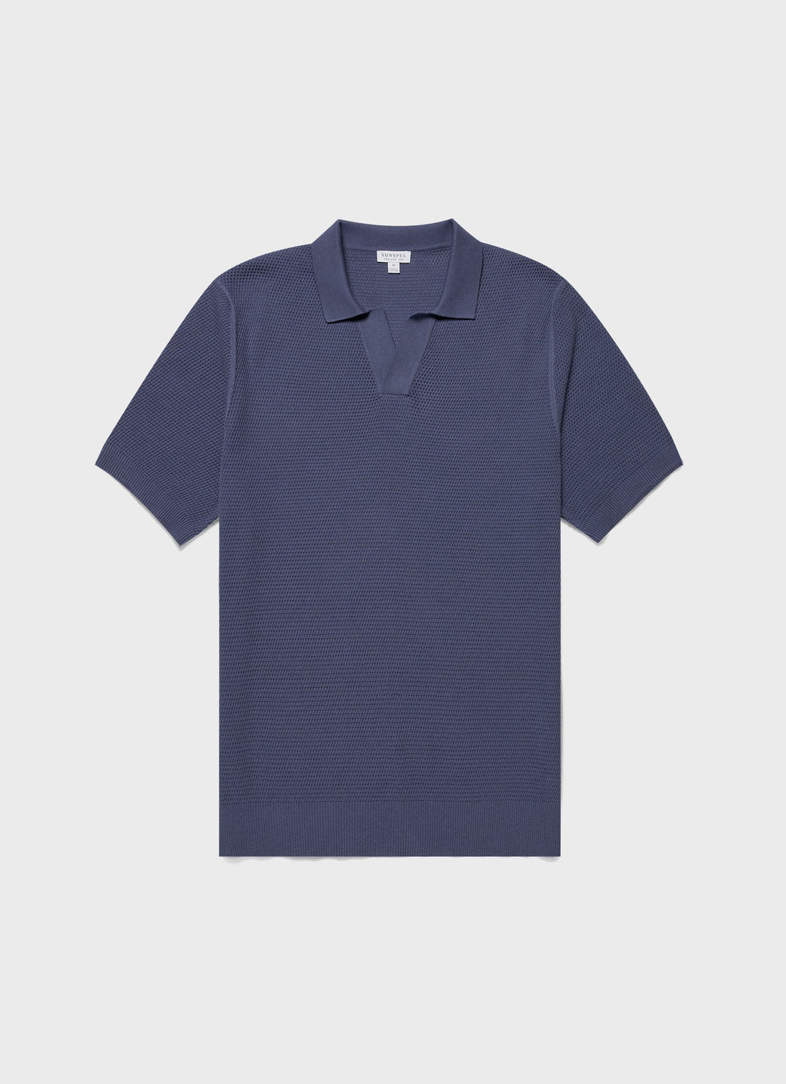 Men's Compact Mesh Knit Polo Shirt in Soft Denim
