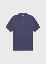 Men's Compact Mesh Knit Polo Shirt in Soft Denim