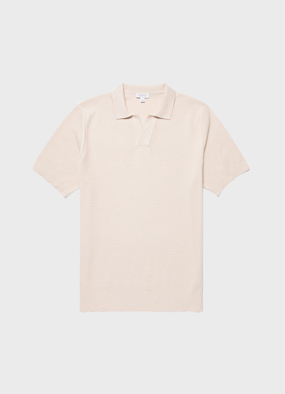 Men's Compact Mesh Knit Polo Shirt in Ecru