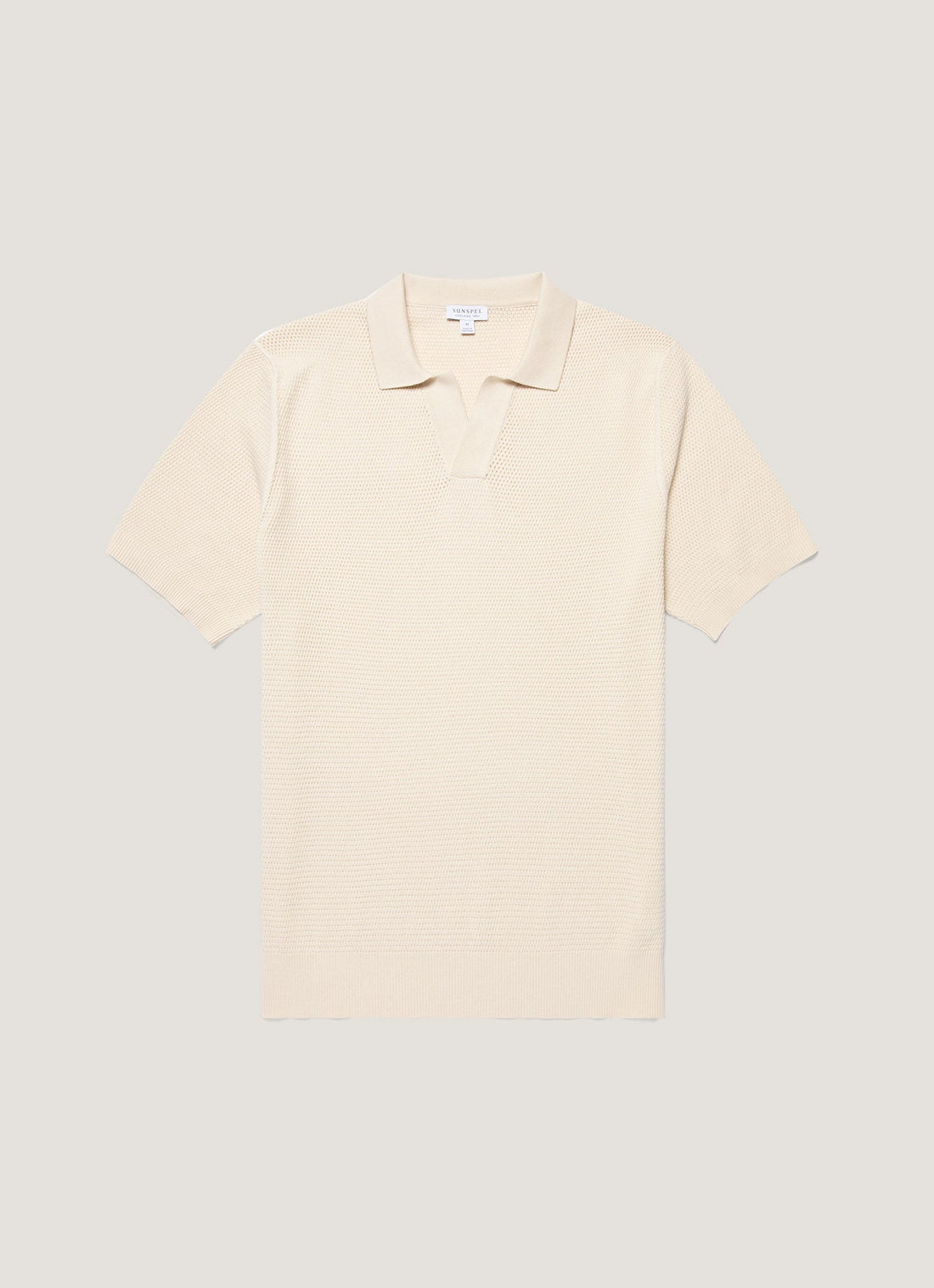 Men's Compact Mesh Knit Polo Shirt in Ecru