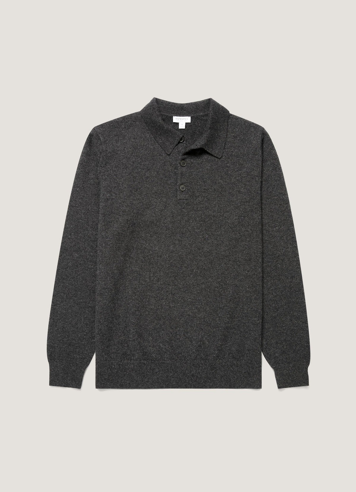 Men's Cashmere Knitted Polo Shirt in Charcoal Melange
