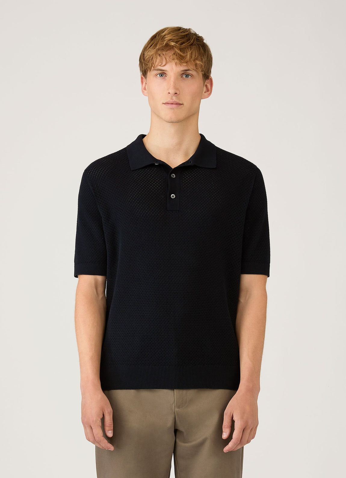 Men's Cotton Mesh Polo Shirt in Navy
