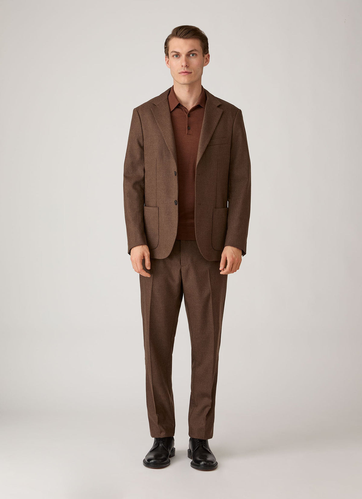 Men's Extra-Fine Merino Knitted Polo Shirt in Chestnut