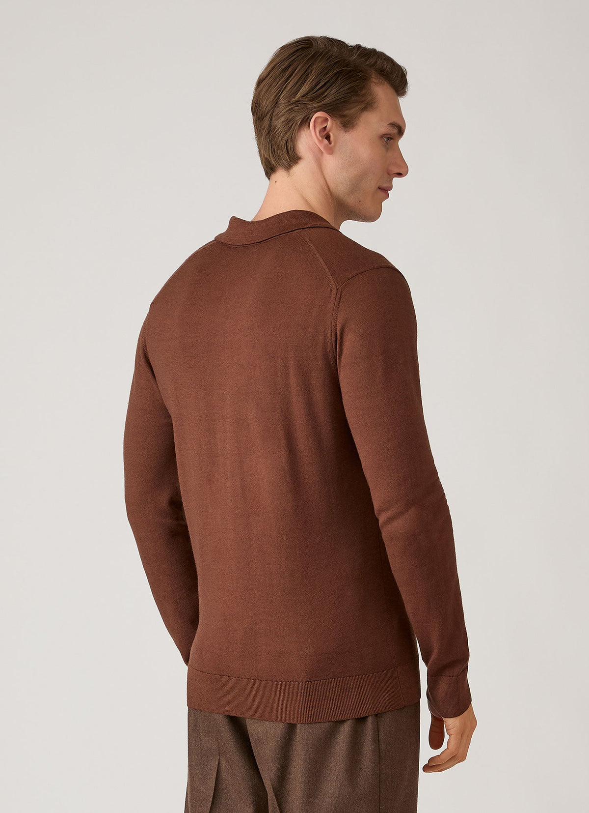 Men's Extra-Fine Merino Knitted Polo Shirt in Chestnut