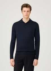 Men's Extra-Fine Merino Knitted Polo Shirt in Navy