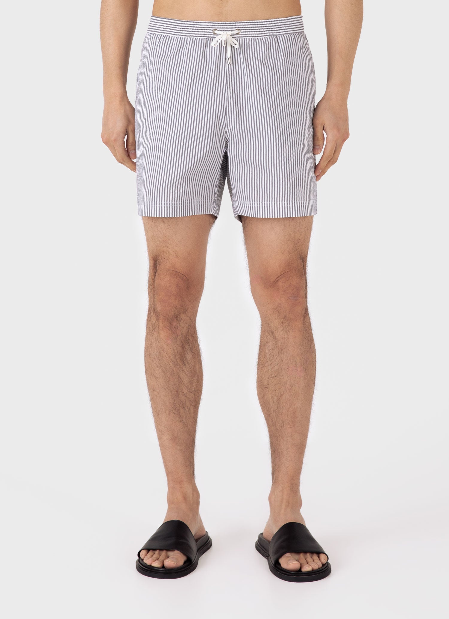 Men's Drawstring Swim Shorts in Navy/White