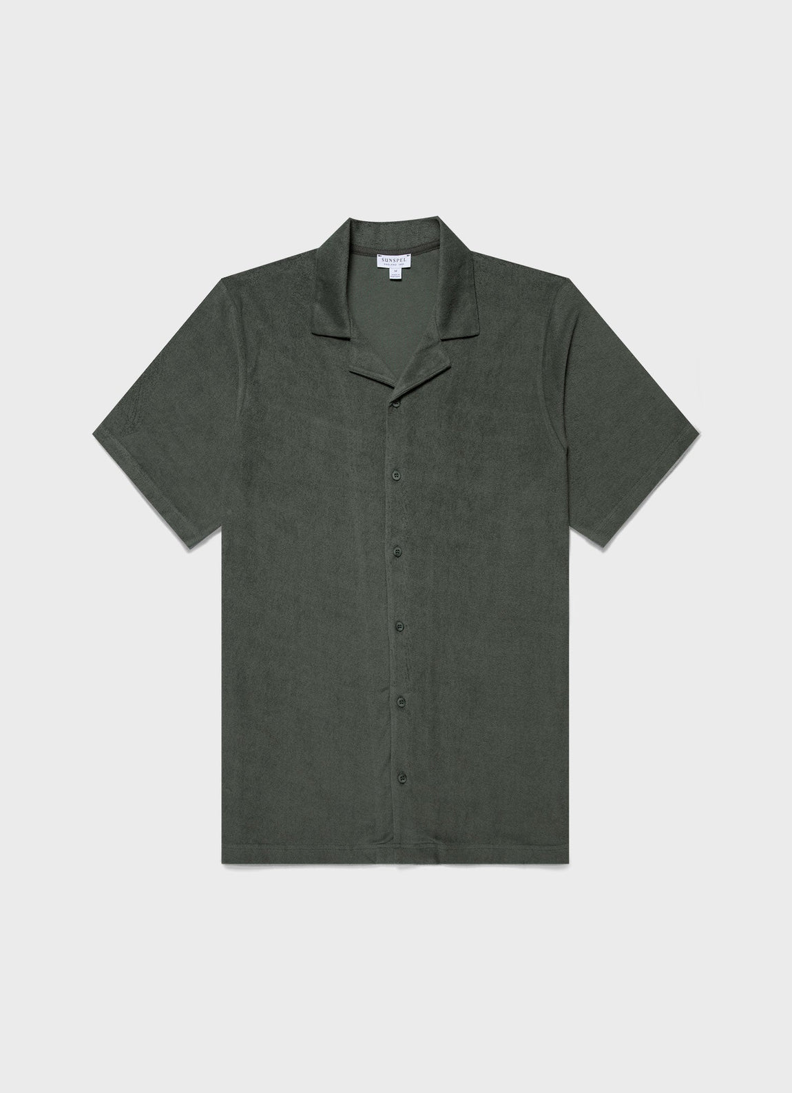 Men's Towelling Camp Collar Shirt in Dusk Green