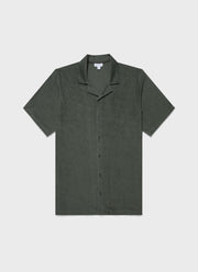Men's Towelling Camp Collar Shirt in Dusk Green