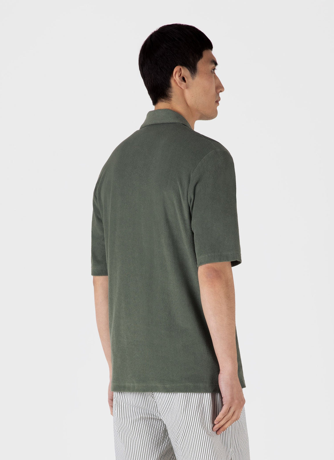 Men's Towelling Camp Collar Shirt in Dusk Green