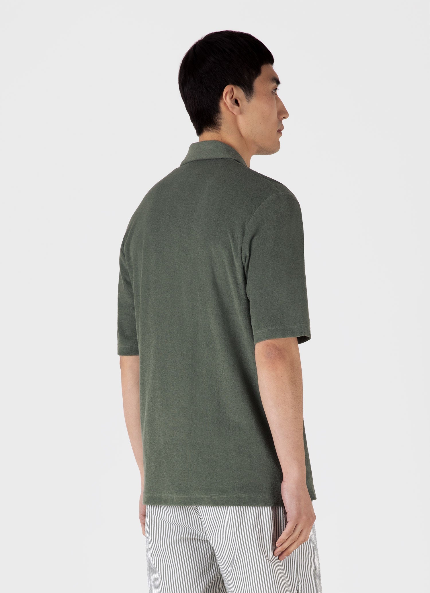 Men's Towelling Camp Collar Shirt in Dusk Green