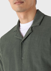 Men's Towelling Camp Collar Shirt in Dusk Green