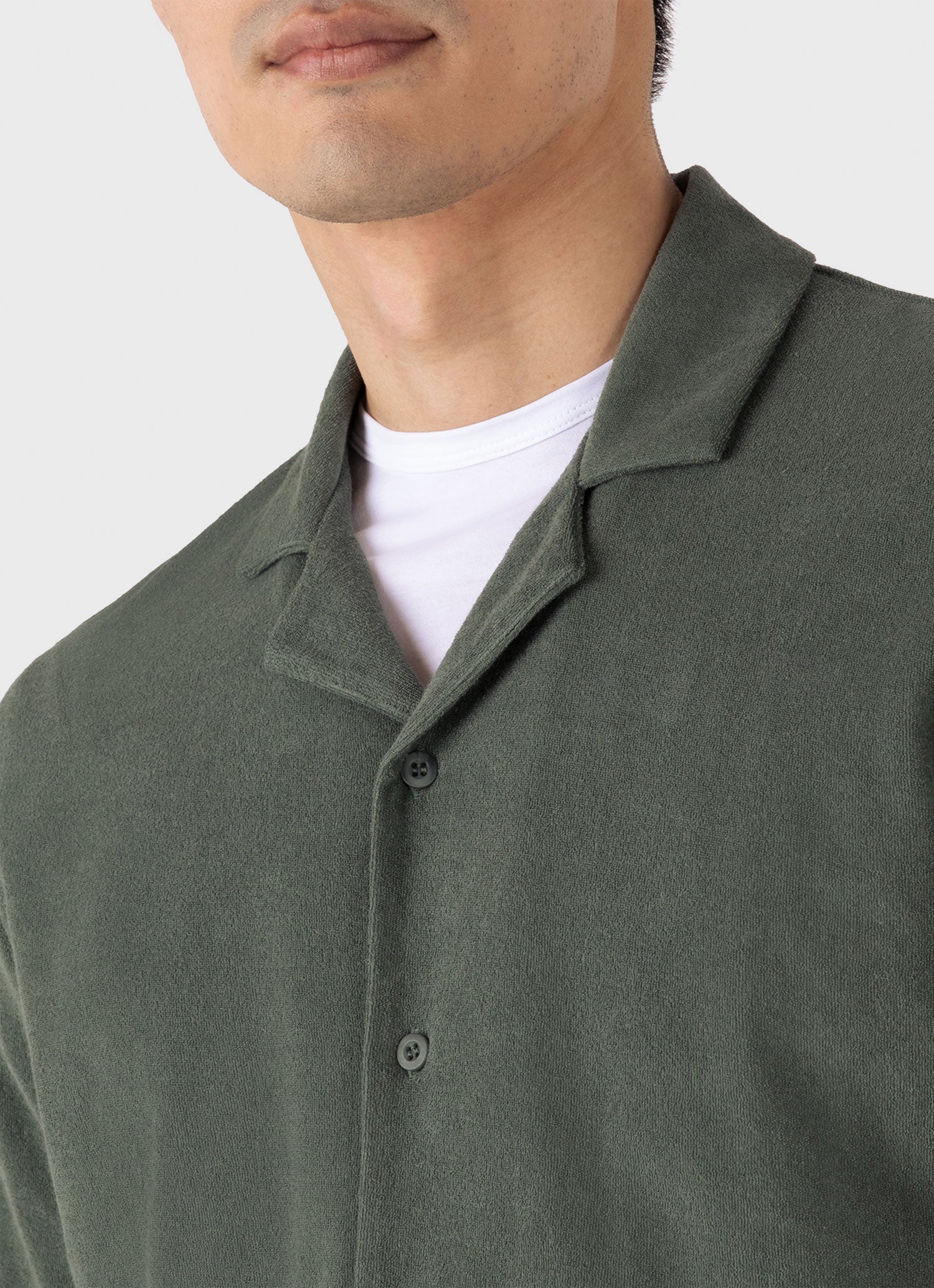 Men's Towelling Camp Collar Shirt in Dusk Green