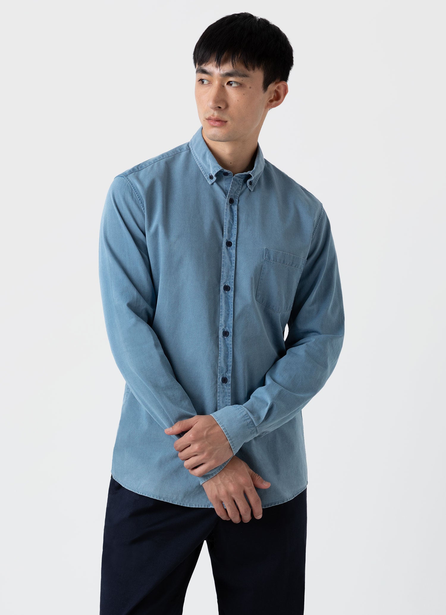 Men's Button Down Denim Shirt in Light Indigo