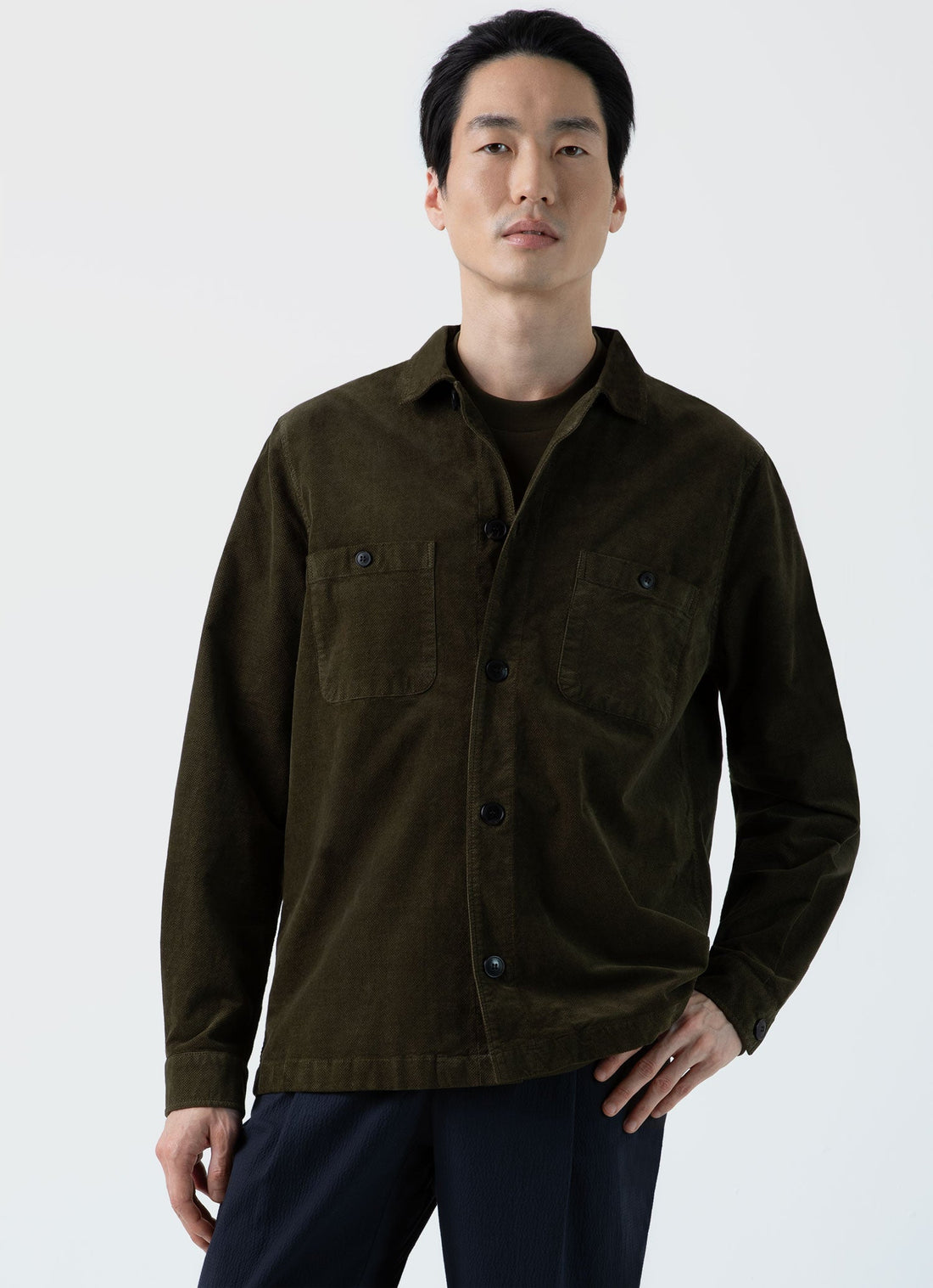 Men's Cellular Cord Overshirt in Dark Olive