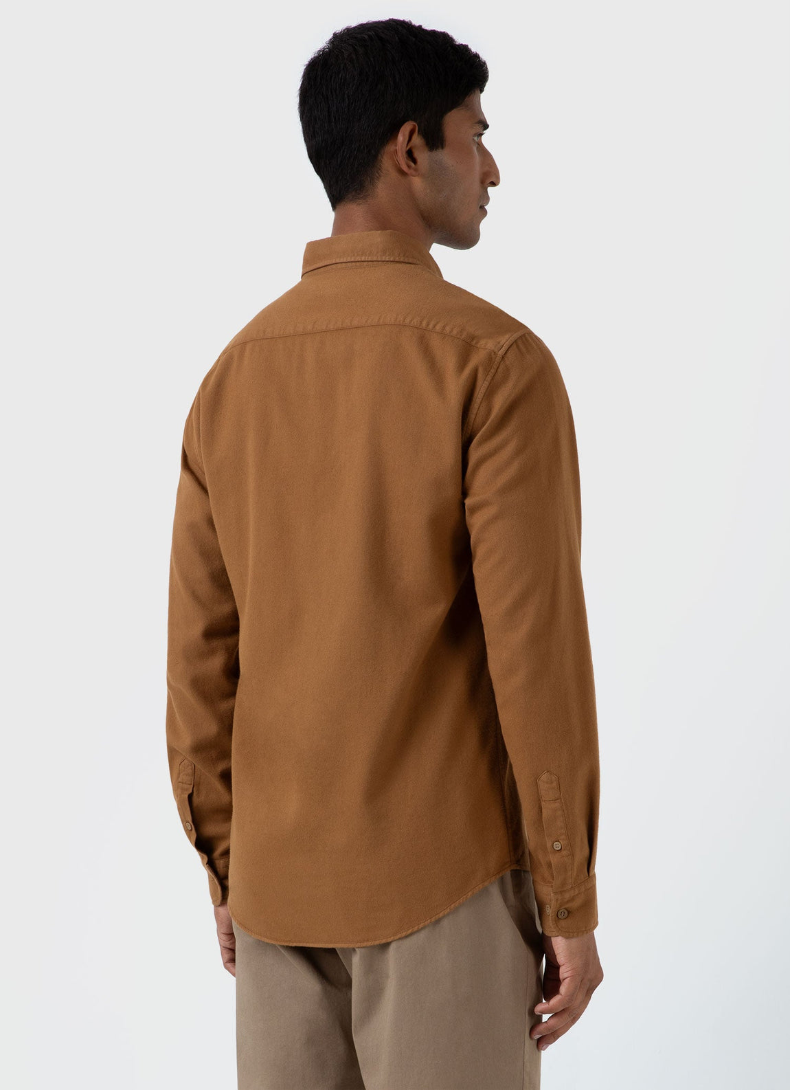 Men's Brushed Cotton Flannel Shirt in Dark Camel