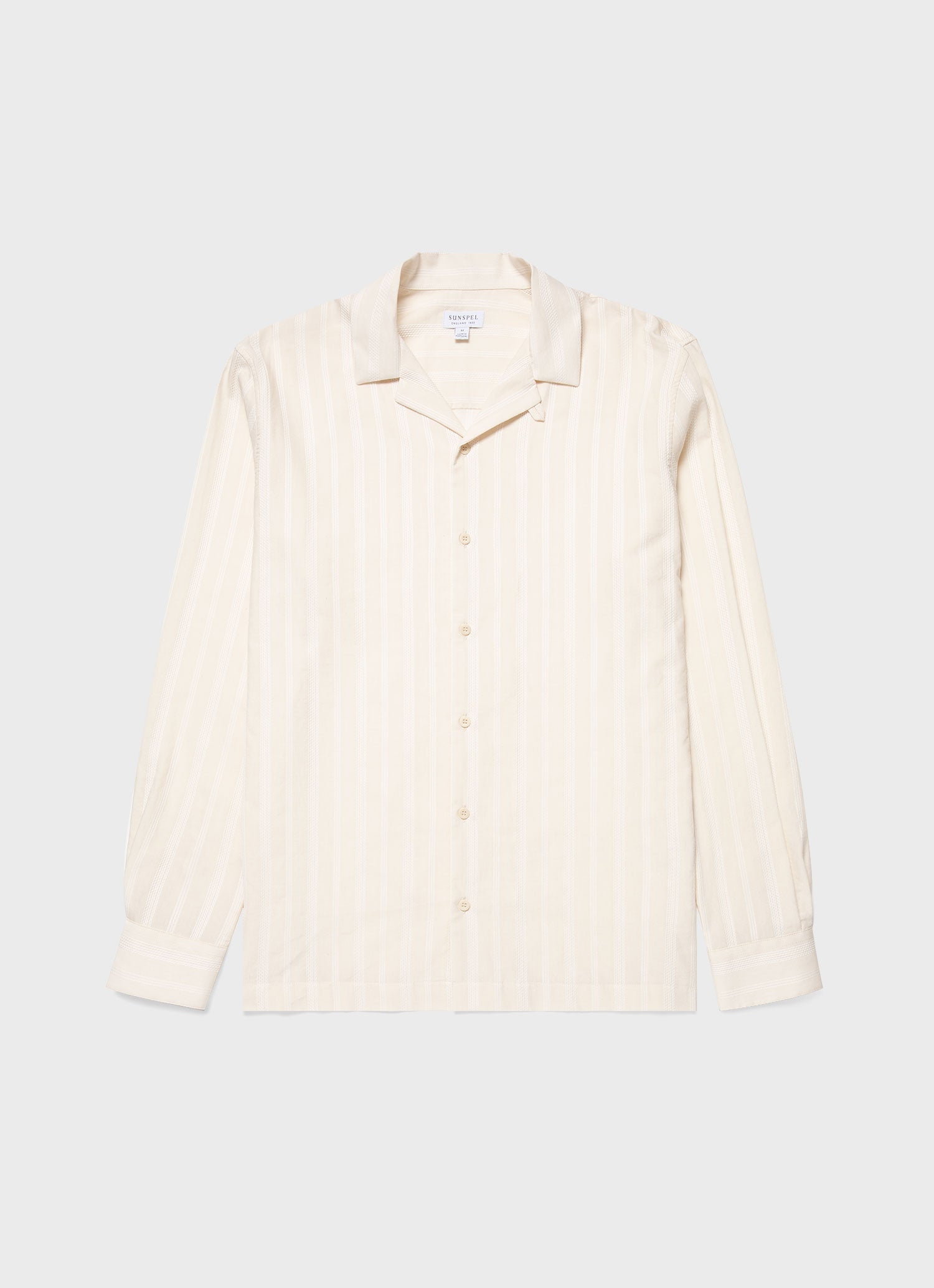 Men's Embroidered Stripe Long Sleeve Shirt in Ecru