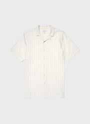 Men's Stripe Camp Collar Shirt in Ecru