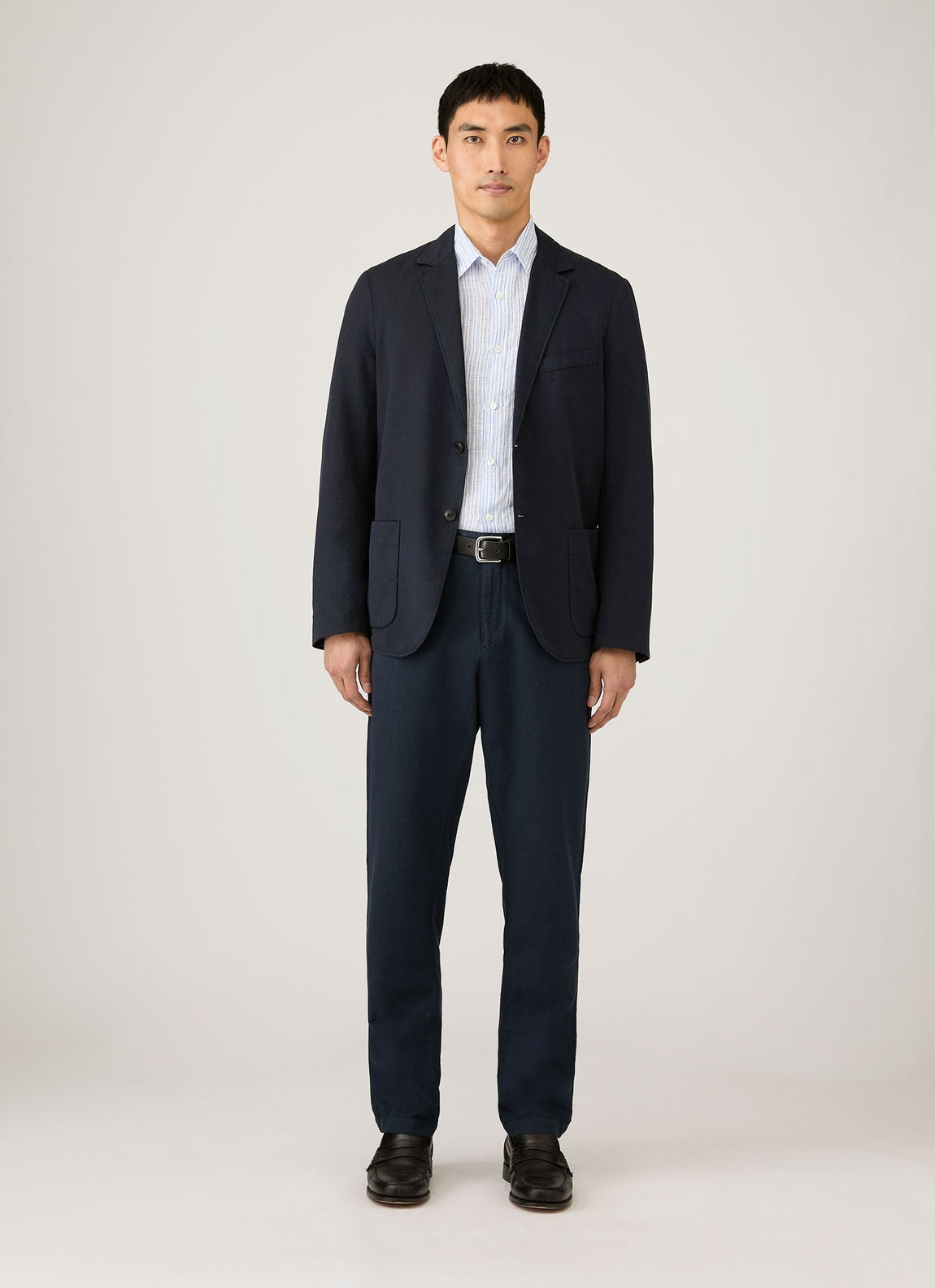 Men's Linen Shirt in Sky Blue/Navy