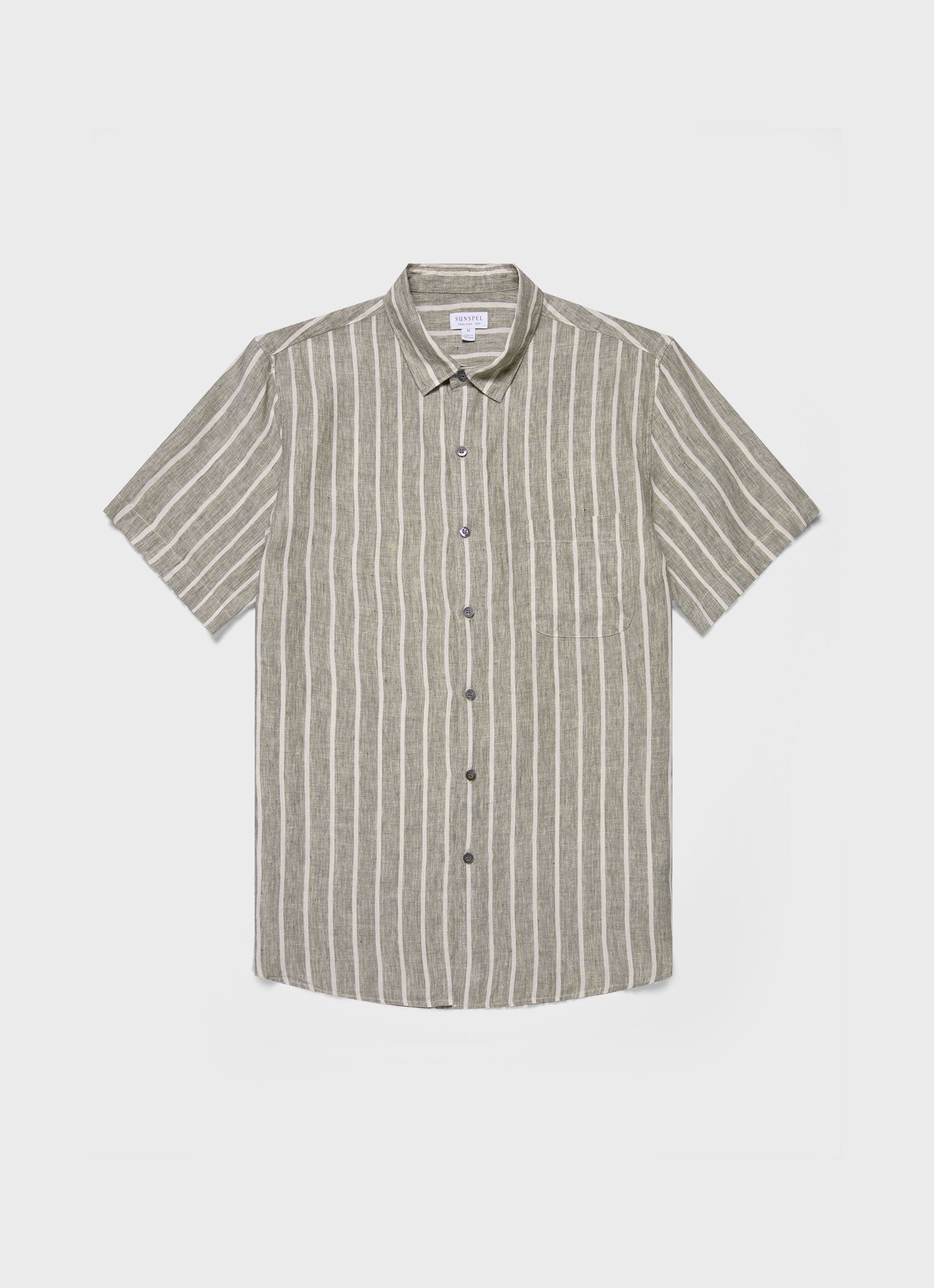Men's Short Sleeve Linen Shirt in Dusk Green/Ecru