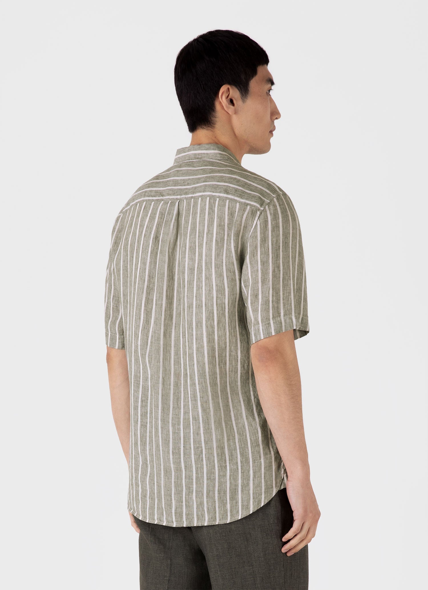 Men's Short Sleeve Linen Shirt in Dusk Green/Ecru