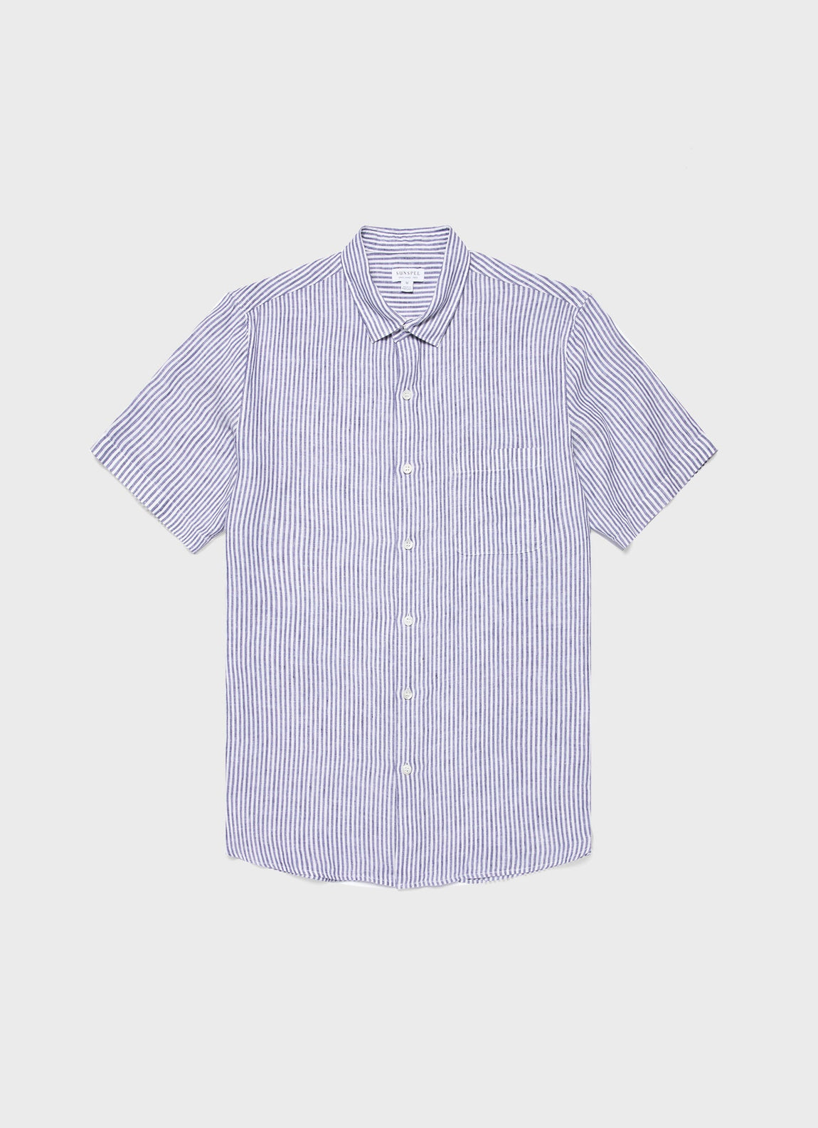 Men's Short Sleeve Linen Shirt in Navy/White Classic Stripe