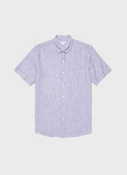 Men's Short Sleeve Linen Shirt in Navy/White Classic Stripe