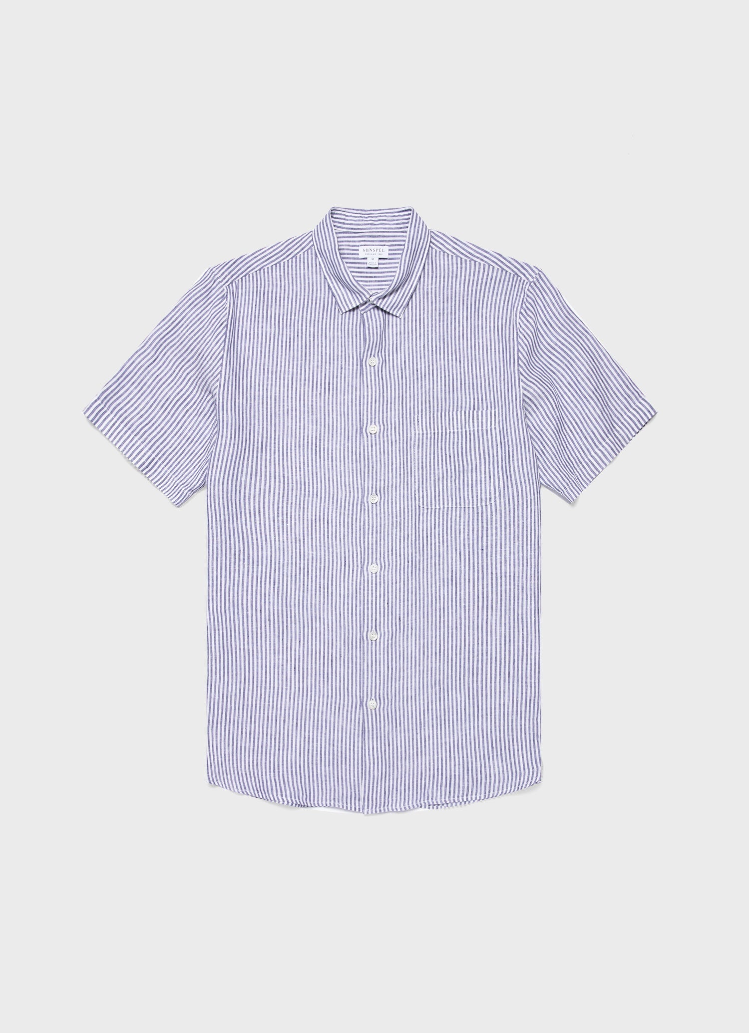 Men's Short Sleeve Linen Shirt in Navy/White Classic Stripe