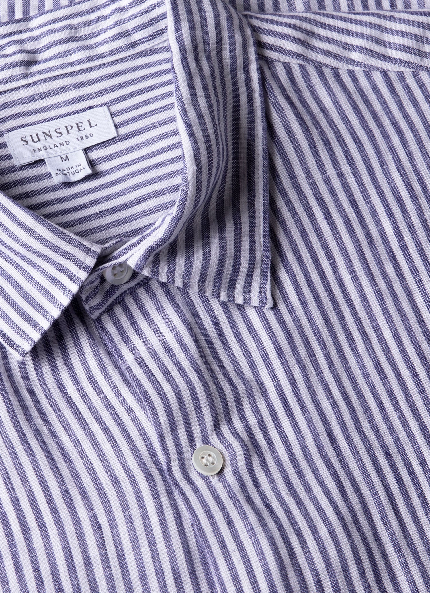 Men's Short Sleeve Linen Shirt in Navy/White Classic Stripe
