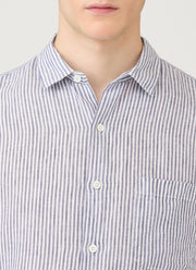 Men's Short Sleeve Linen Shirt in White/Navy