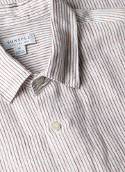 Men's Short Sleeve Linen Shirt in White/Dark Chocolate