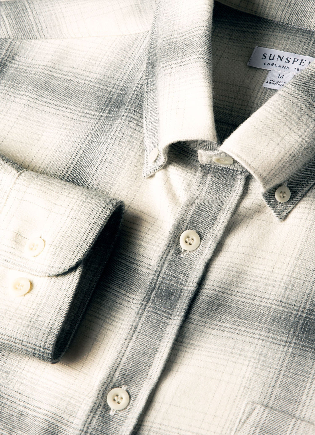 Men's Button Down Flannel Shirt in Ecru Melton Check