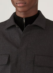 Men's Wool Cashmere Flannel Overshirt in Charcoal Melange