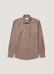 Men's Cotton Cashmere Herringbone Shirt in Chestnut Melange