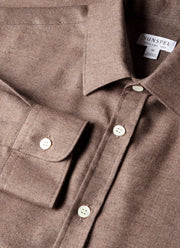 Men's Cotton Cashmere Herringbone Shirt in Chestnut Melange