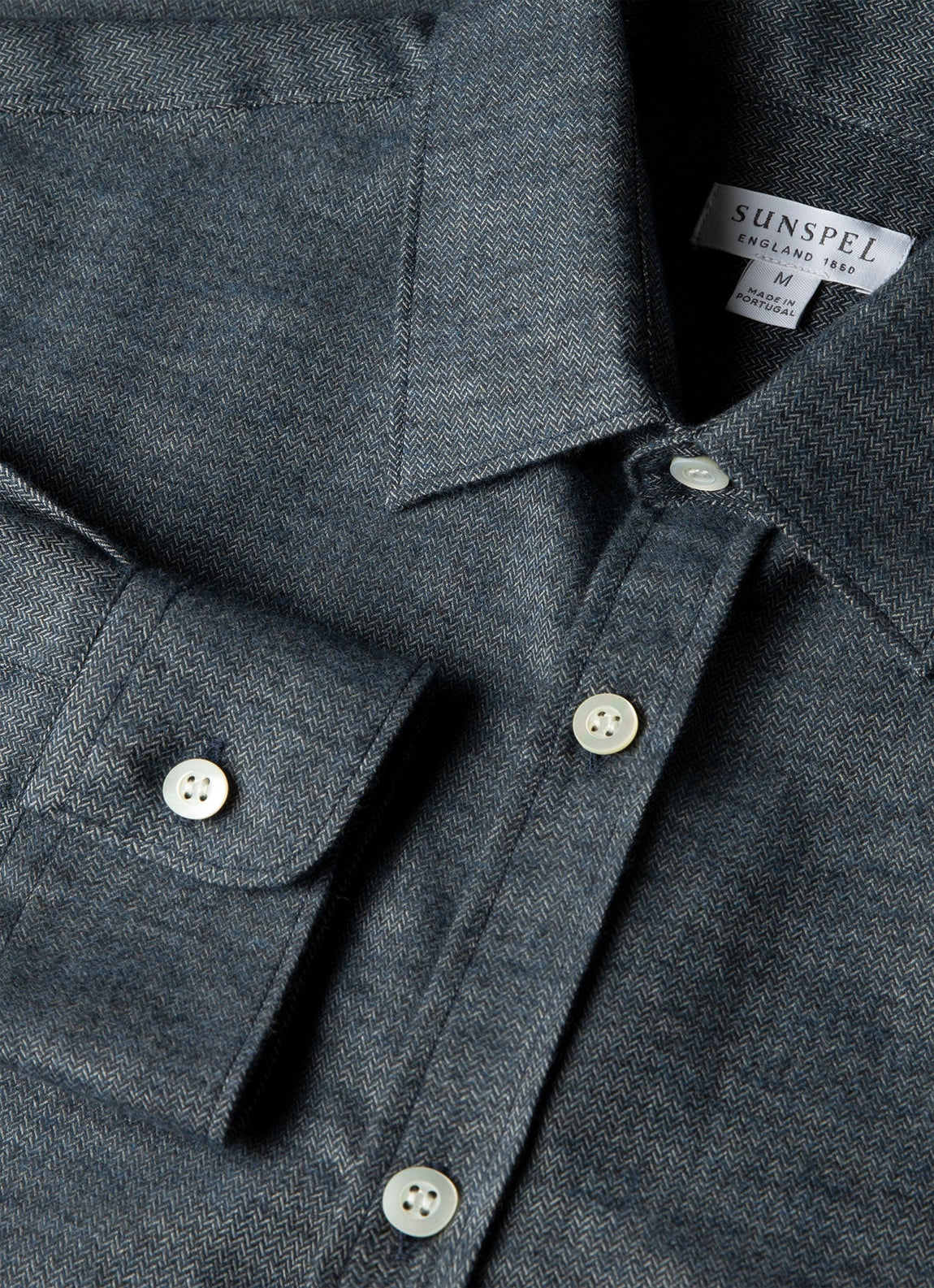 Men's Cotton Cashmere Herringbone Shirt in Denim Melange