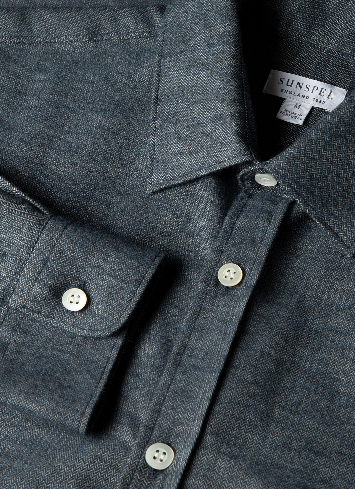 Men's Cotton Cashmere Herringbone Shirt in Denim Melange