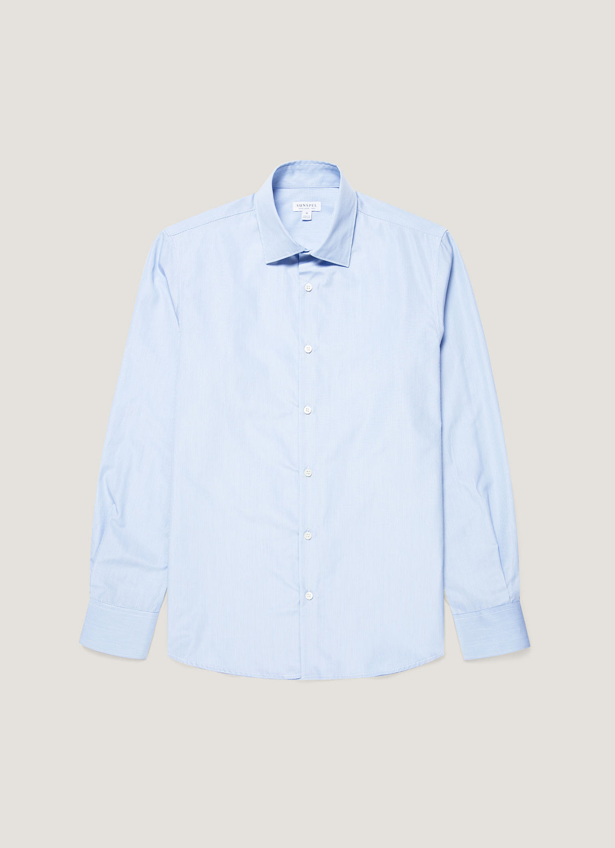 Men's Cotton Poplin Shirt in Mid Blue Fine Stripe