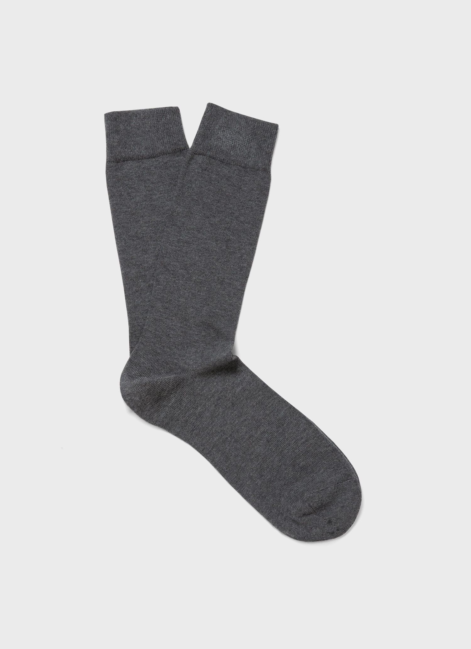 Men's Long Staple Cotton Socks in Mid Grey Melange