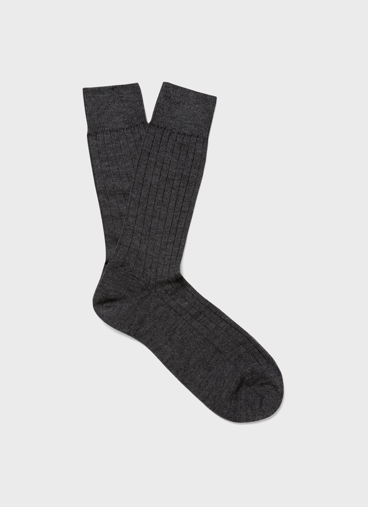 Men's Merino Wool Rib Socks in Charcoal Melange