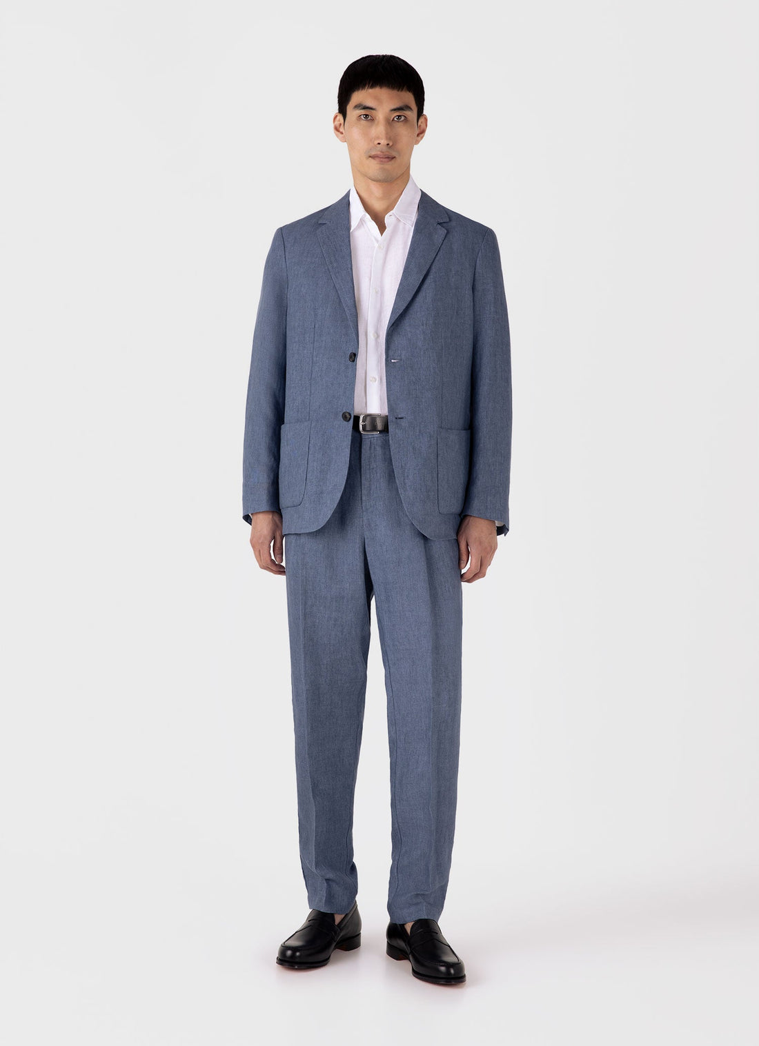 Men's Pleated Linen Trouser in Soft Denim Melange