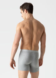 Men's Long Cut Stretch Cotton Trunks in Grey Melange