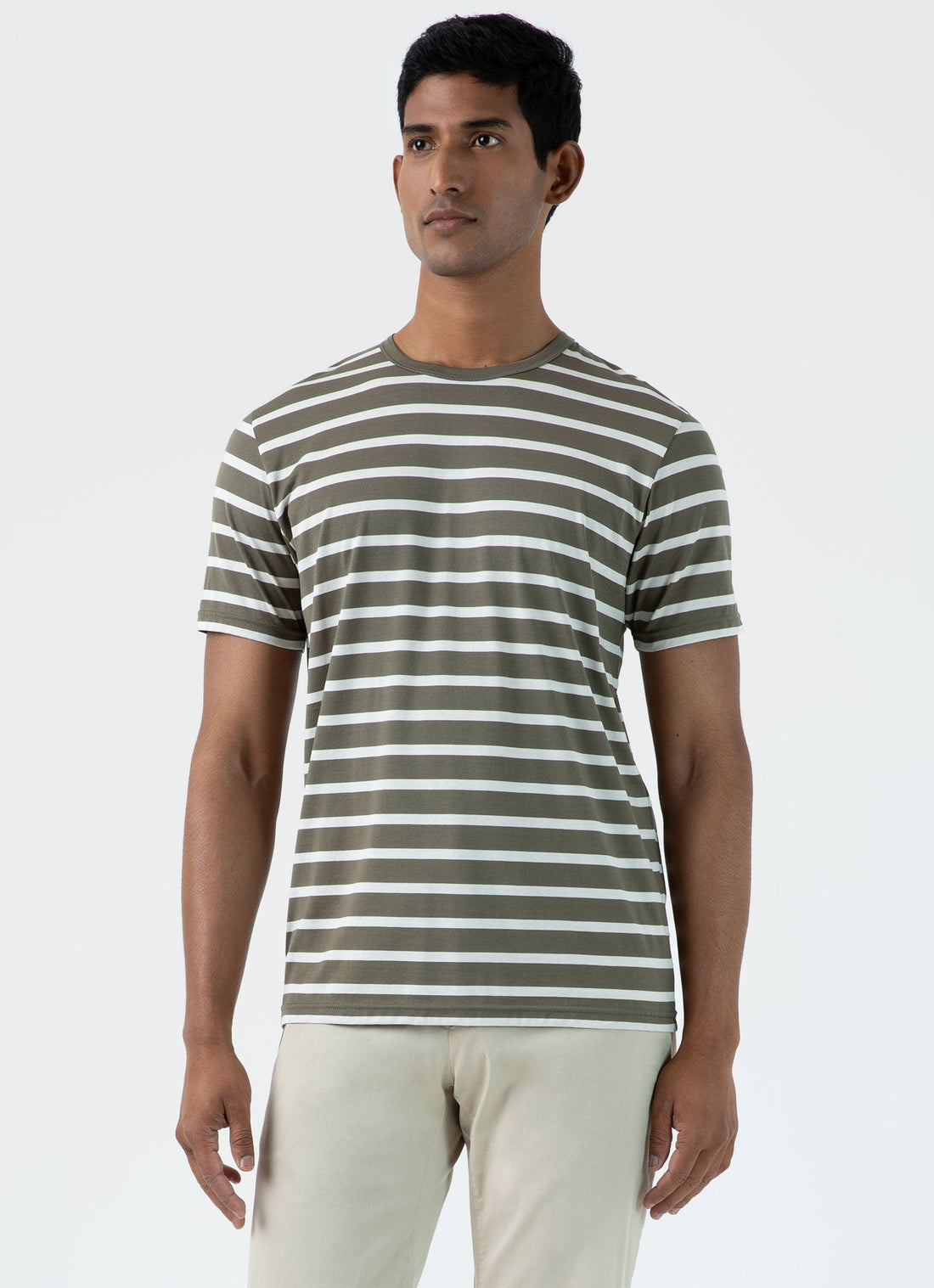 Men's Classic T-shirt in Khaki/Ecru Breton Stripe