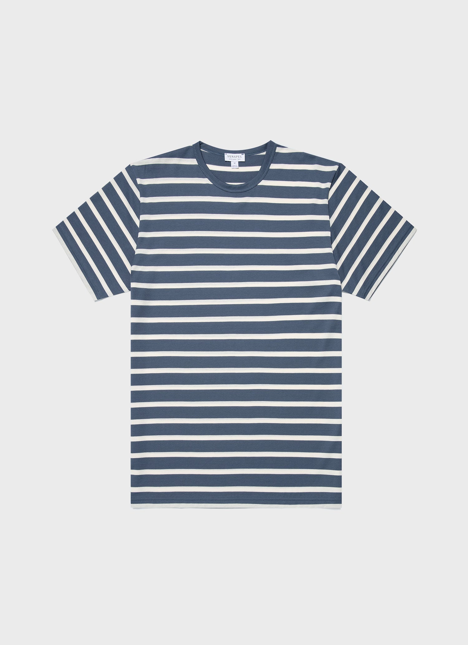 Men's Classic T-shirt in Slate Blue/Ecru Breton Stripe